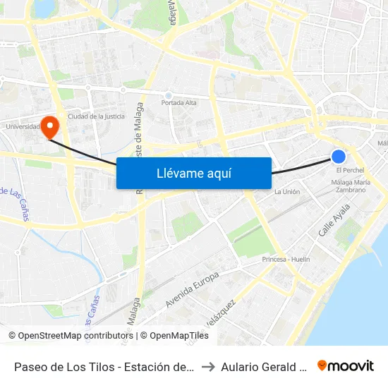 Paseo de Los Tilos - Estación de Autobuses to Aulario Gerald Brenan map