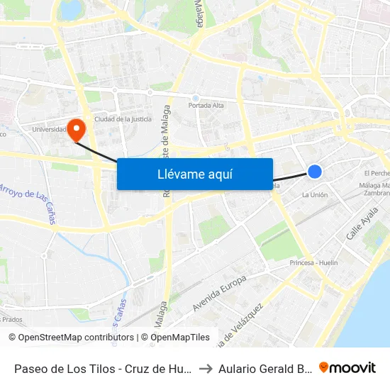 Paseo de Los Tilos - Cruz de Humilladero to Aulario Gerald Brenan map