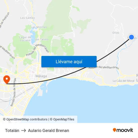 Totalán to Aulario Gerald Brenan map