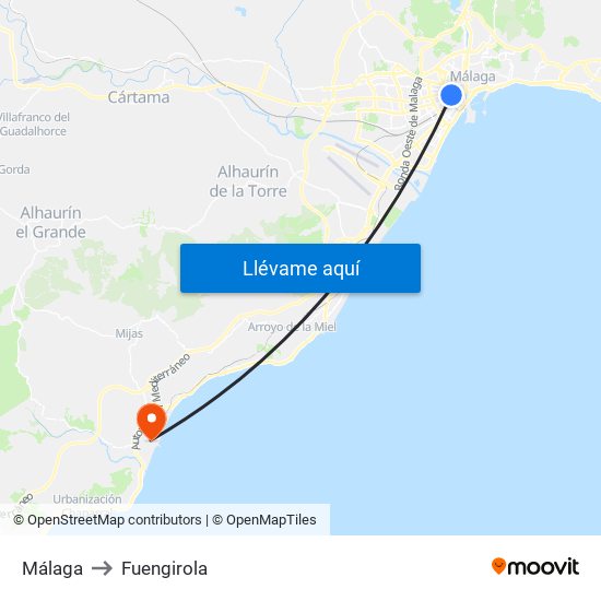 Málaga to Fuengirola map
