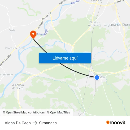Viana De Cega to Simancas map