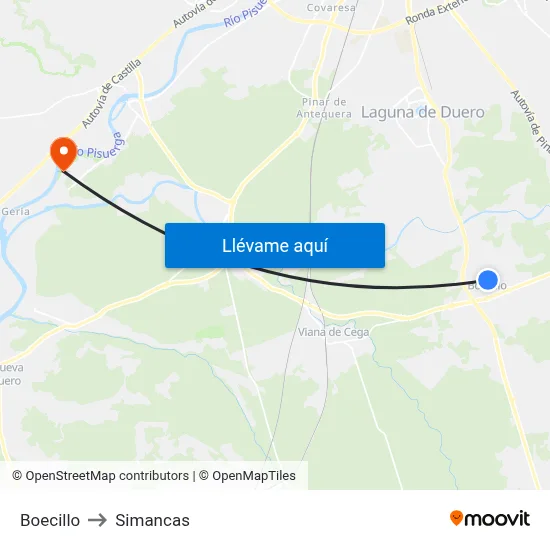 Boecillo to Simancas map