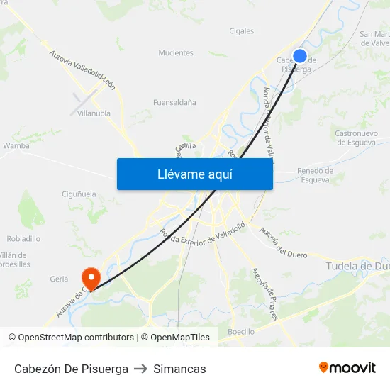Cabezón De Pisuerga to Simancas map