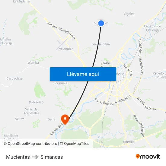 Mucientes to Simancas map