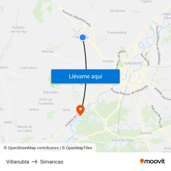 Villanubla to Simancas map