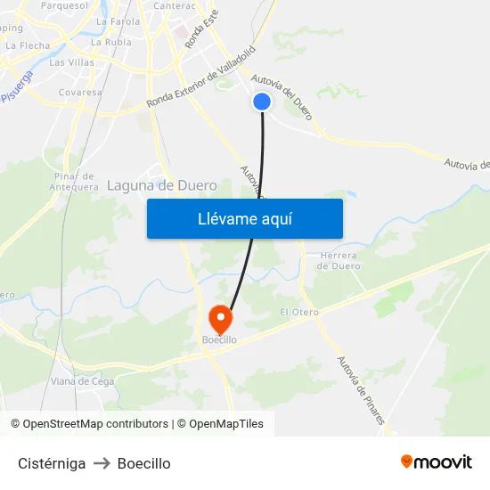 Cistérniga to Boecillo map