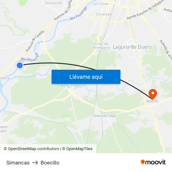 Simancas to Boecillo map