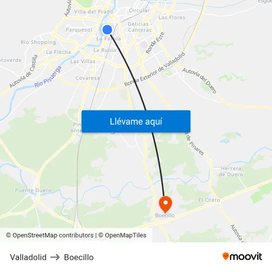 Valladolid to Boecillo map