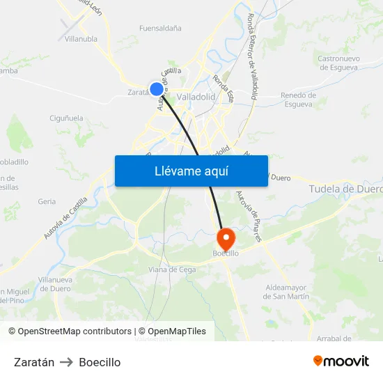 Zaratán to Boecillo map