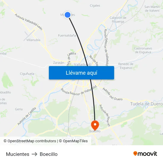 Mucientes to Boecillo map