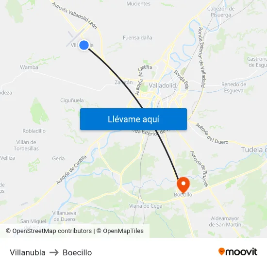 Villanubla to Boecillo map