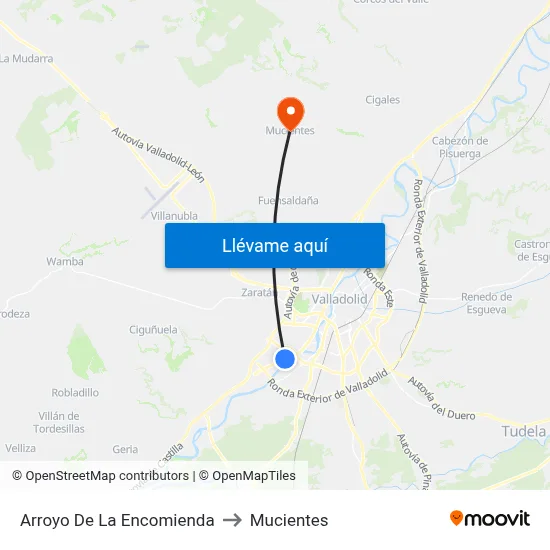 Arroyo De La Encomienda to Mucientes map