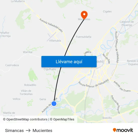 Simancas to Mucientes map