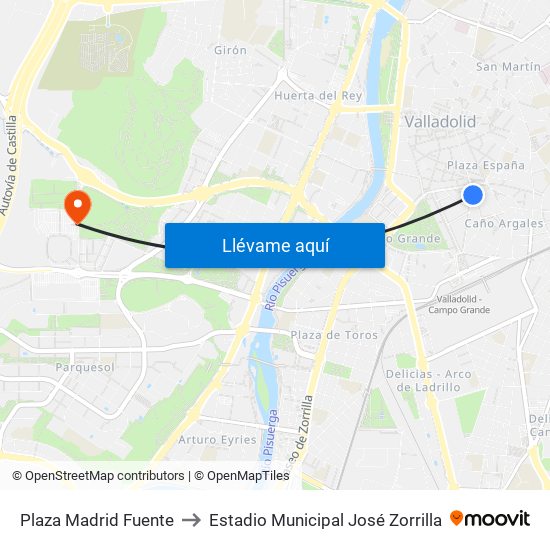 Plaza Madrid Fuente to Estadio Municipal José Zorrilla map