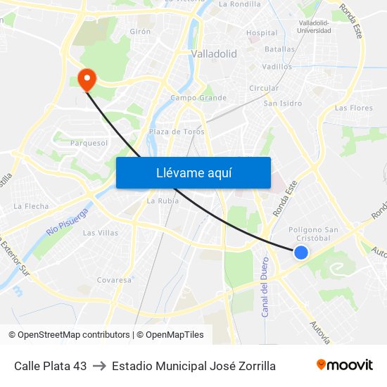 Calle Plata 43 to Estadio Municipal José Zorrilla map