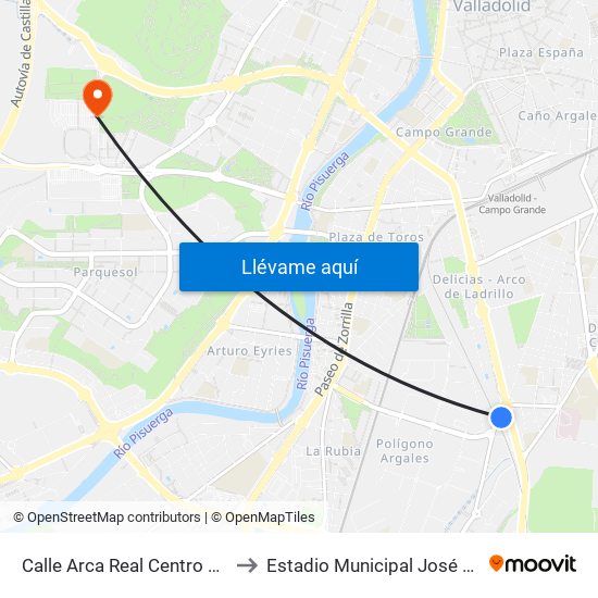 Calle Arca Real Centro Madrid to Estadio Municipal José Zorrilla map