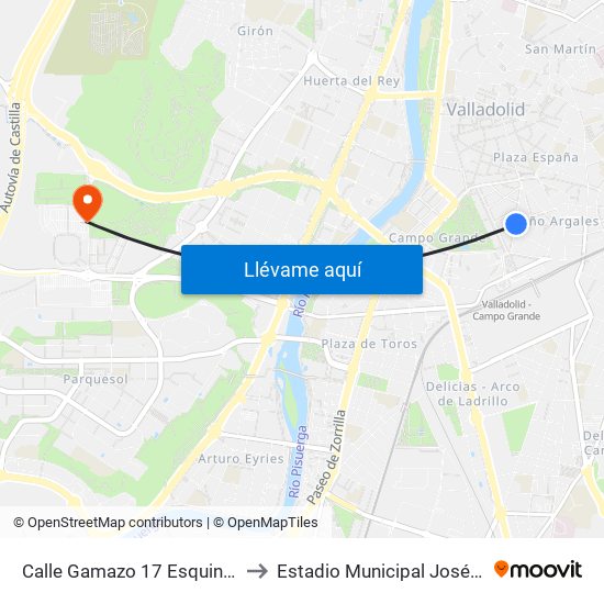 Calle Gamazo 17 Esquina Bailén to Estadio Municipal José Zorrilla map