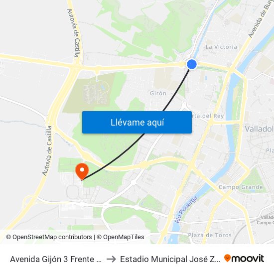 Avenida Gijón 3 Frente Canal to Estadio Municipal José Zorrilla map