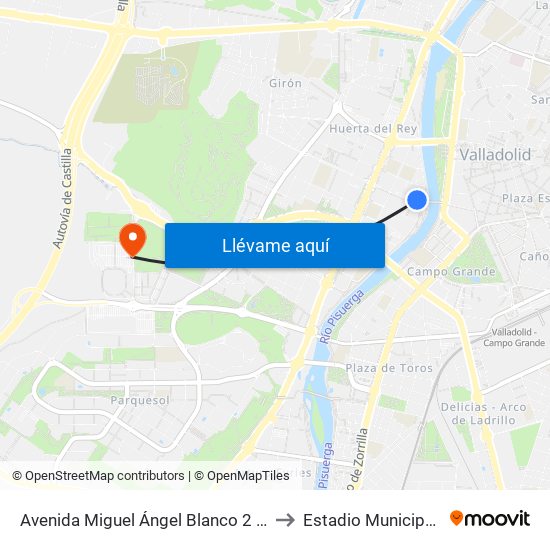Avenida Miguel Ángel Blanco 2 Frente Plaza Del Milenio to Estadio Municipal José Zorrilla map