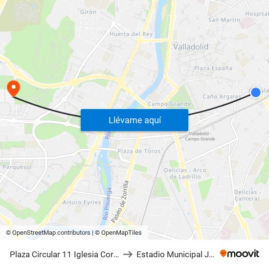 Plaza Circular 11 Iglesia Corazón De María to Estadio Municipal José Zorrilla map