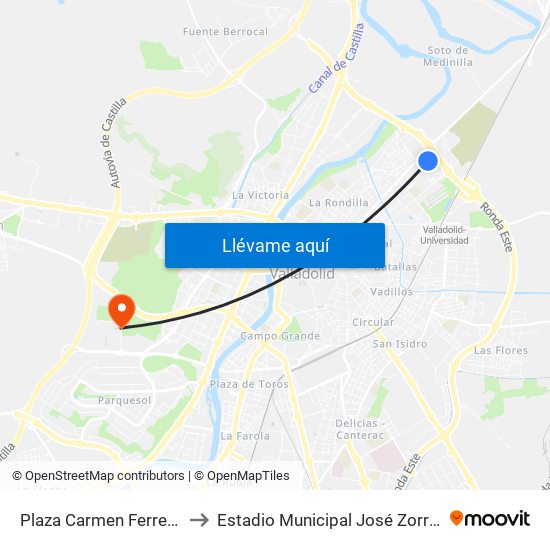 Plaza Carmen Ferreiro to Estadio Municipal José Zorrilla map