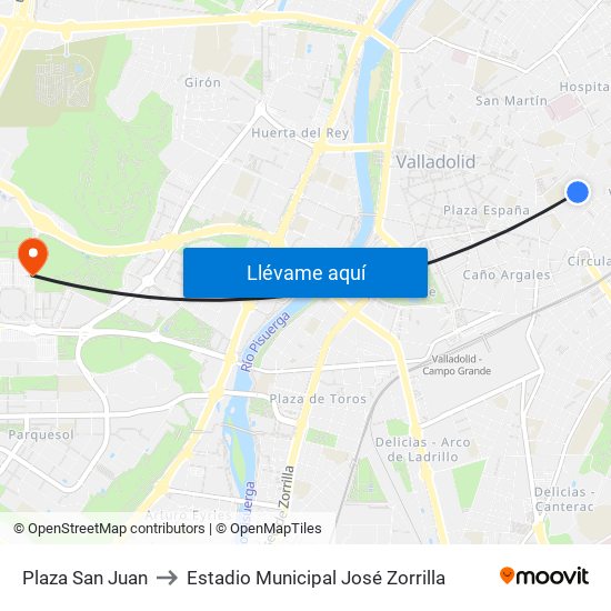 Plaza San Juan to Estadio Municipal José Zorrilla map