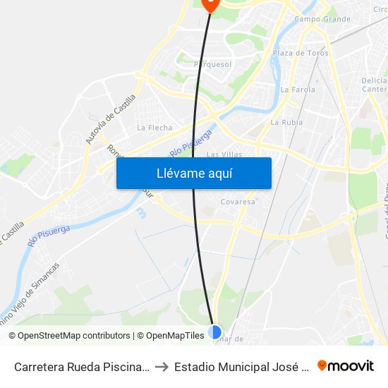 Carretera Rueda Piscinas Fasa to Estadio Municipal José Zorrilla map