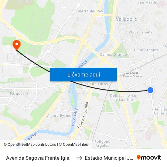 Avenida Segovia Frente Iglesia Del Carmen to Estadio Municipal José Zorrilla map