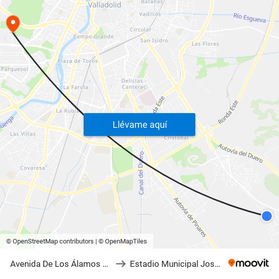 Avenida De Los Álamos Fte.Hotel to Estadio Municipal José Zorrilla map