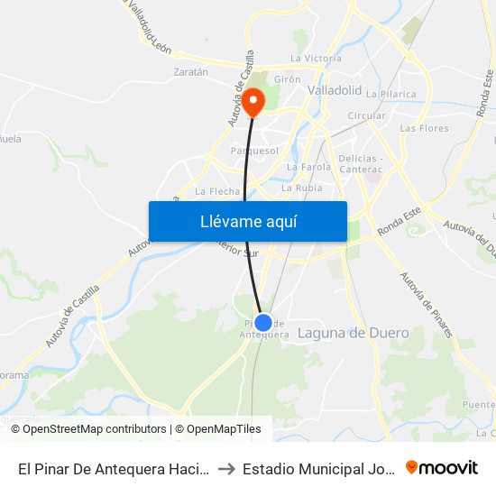 El Pinar De Antequera Hacia Pte Duero to Estadio Municipal José Zorrilla map