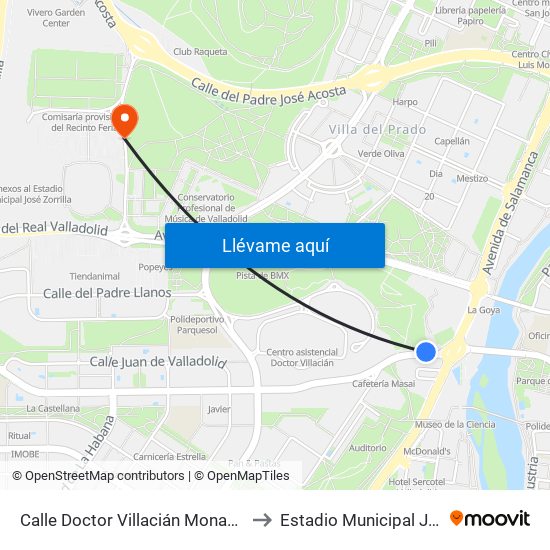 Calle Doctor Villacián Monasterio De Prado to Estadio Municipal José Zorrilla map