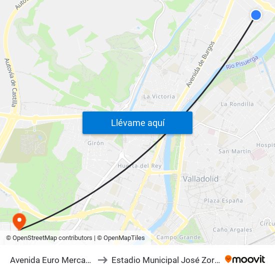 Avenida Euro Mercaolid to Estadio Municipal José Zorrilla map