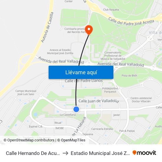 Calle Hernando De Acuña 42 to Estadio Municipal José Zorrilla map