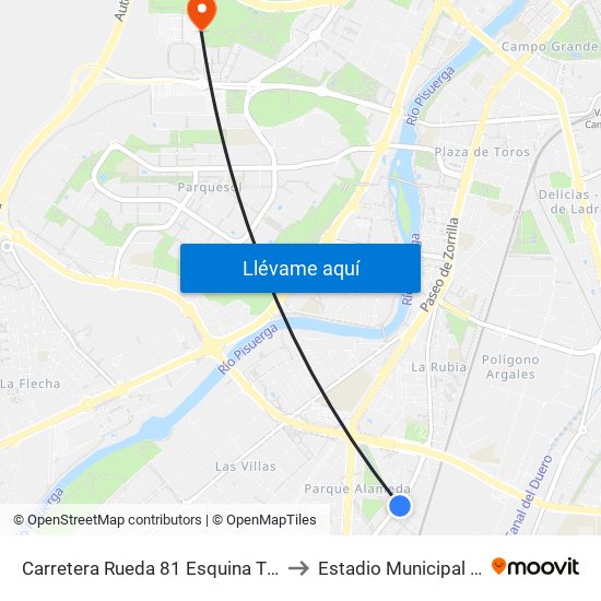 Carretera Rueda 81 Esquina Tierra De Sepúlveda to Estadio Municipal José Zorrilla map