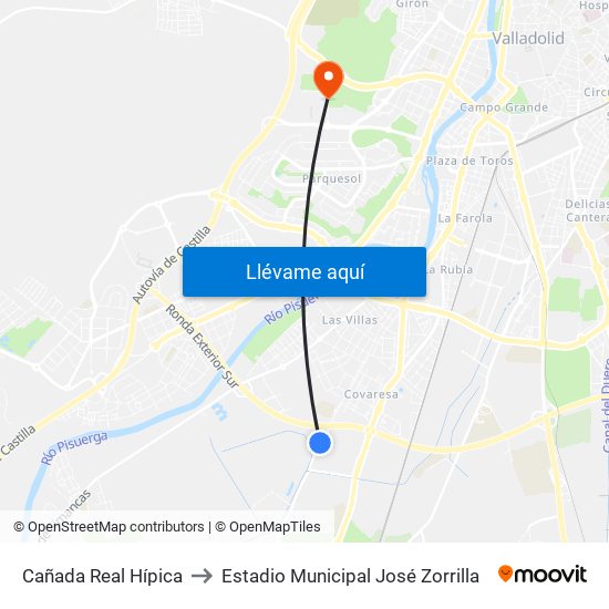 Cañada Real Hípica to Estadio Municipal José Zorrilla map