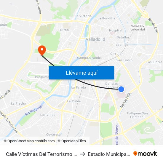 Calle Víctimas Del Terrorismo Hospital Río Hortega to Estadio Municipal José Zorrilla map