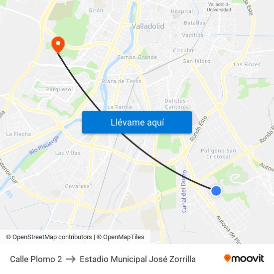 Calle Plomo 2 to Estadio Municipal José Zorrilla map