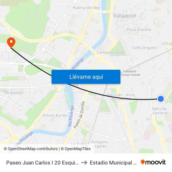 Paseo Juan Carlos I 20 Esquina General Shelly to Estadio Municipal José Zorrilla map