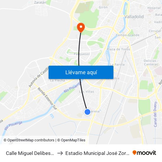 Calle Miguel Delibes 14 to Estadio Municipal José Zorrilla map