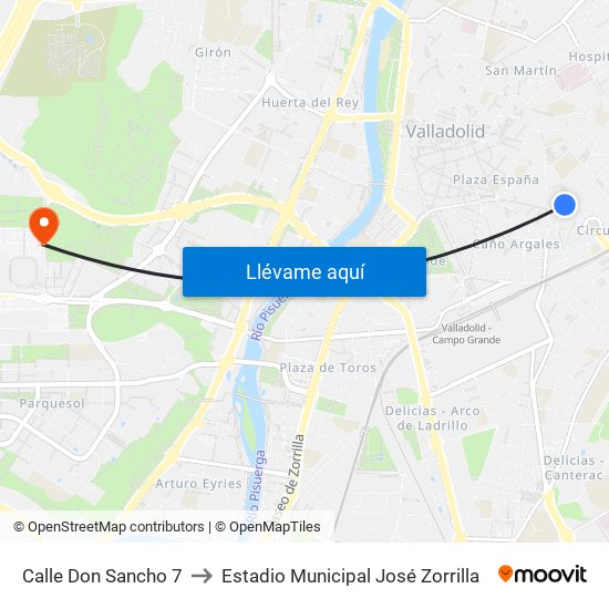 Calle Don Sancho 7 to Estadio Municipal José Zorrilla map