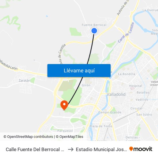 Calle Fuente Del Berrocal Gasolinera to Estadio Municipal José Zorrilla map