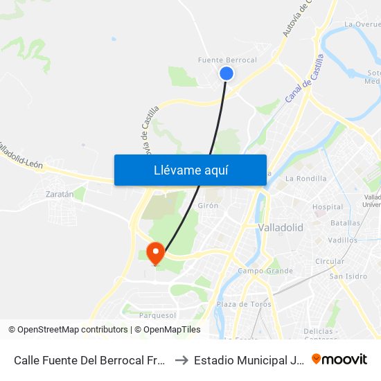 Calle Fuente Del Berrocal Frente Gasolinera to Estadio Municipal José Zorrilla map