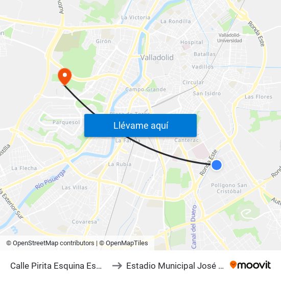 Calle Pirita Esquina Esmeralda to Estadio Municipal José Zorrilla map