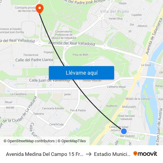 Avenida Medina Del Campo 15 Frente Centro Salud Arturo Eyríes to Estadio Municipal José Zorrilla map