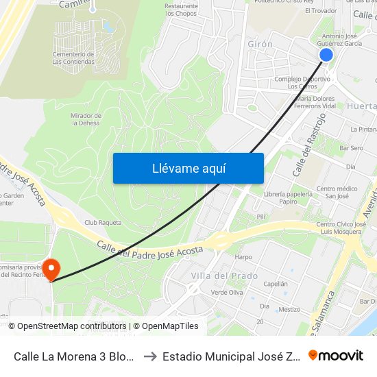 Calle La Morena 3 Bloque 2 to Estadio Municipal José Zorrilla map