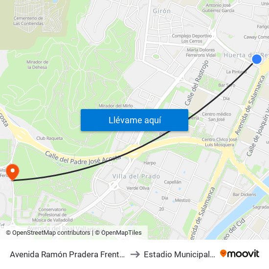 Avenida Ramón Pradera Frente Feria De Valladolid to Estadio Municipal José Zorrilla map