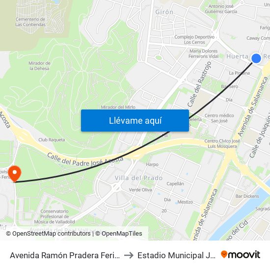 Avenida Ramón Pradera Feria De Valladolid to Estadio Municipal José Zorrilla map