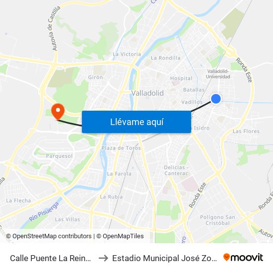 Calle Puente La Reina 67 to Estadio Municipal José Zorrilla map