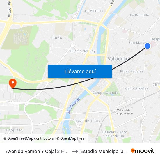 Avenida Ramón Y Cajal 3 Hospital Clínico to Estadio Municipal José Zorrilla map