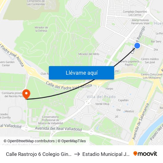 Calle Rastrojo 6 Colegio Giner De Los Ríos to Estadio Municipal José Zorrilla map